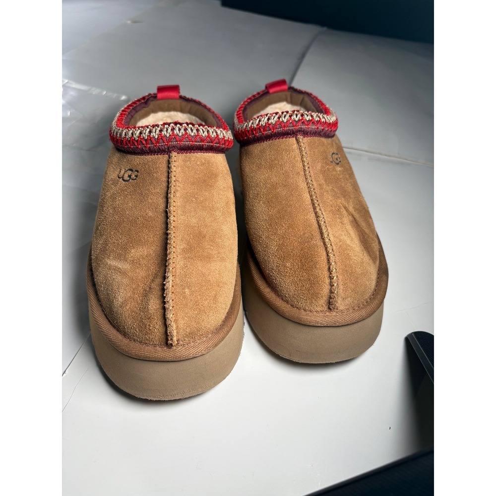 UGG Tasman Slippers Womens Size 8 Chestnut Suede Shearling Slip On Platform